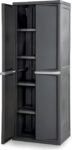 Sterilite 4 Shelf Cabinet, Heavy Duty and Easy to Assemble Plastic Storage Unit, Organize Bins in the Garage, Basement, Attic, Mudroom, Gray, 1-pack